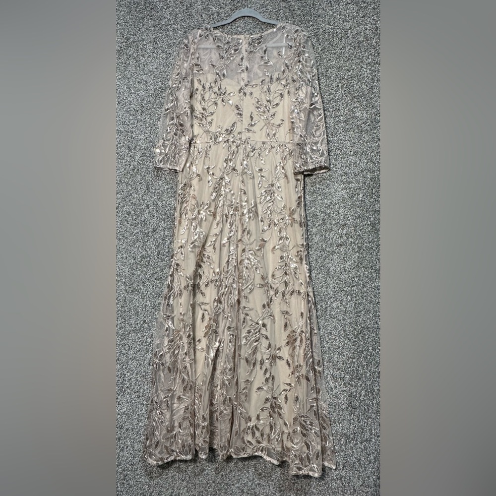 R&M Richards Embellished Boat Neck Illusion Gown Size 16 - Picture 4 of 6